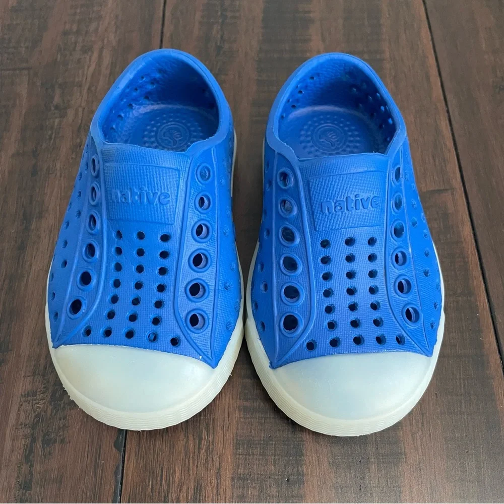 Native Jefferson Style Blue Glow in the Dark Slip On Toddler Shoes
